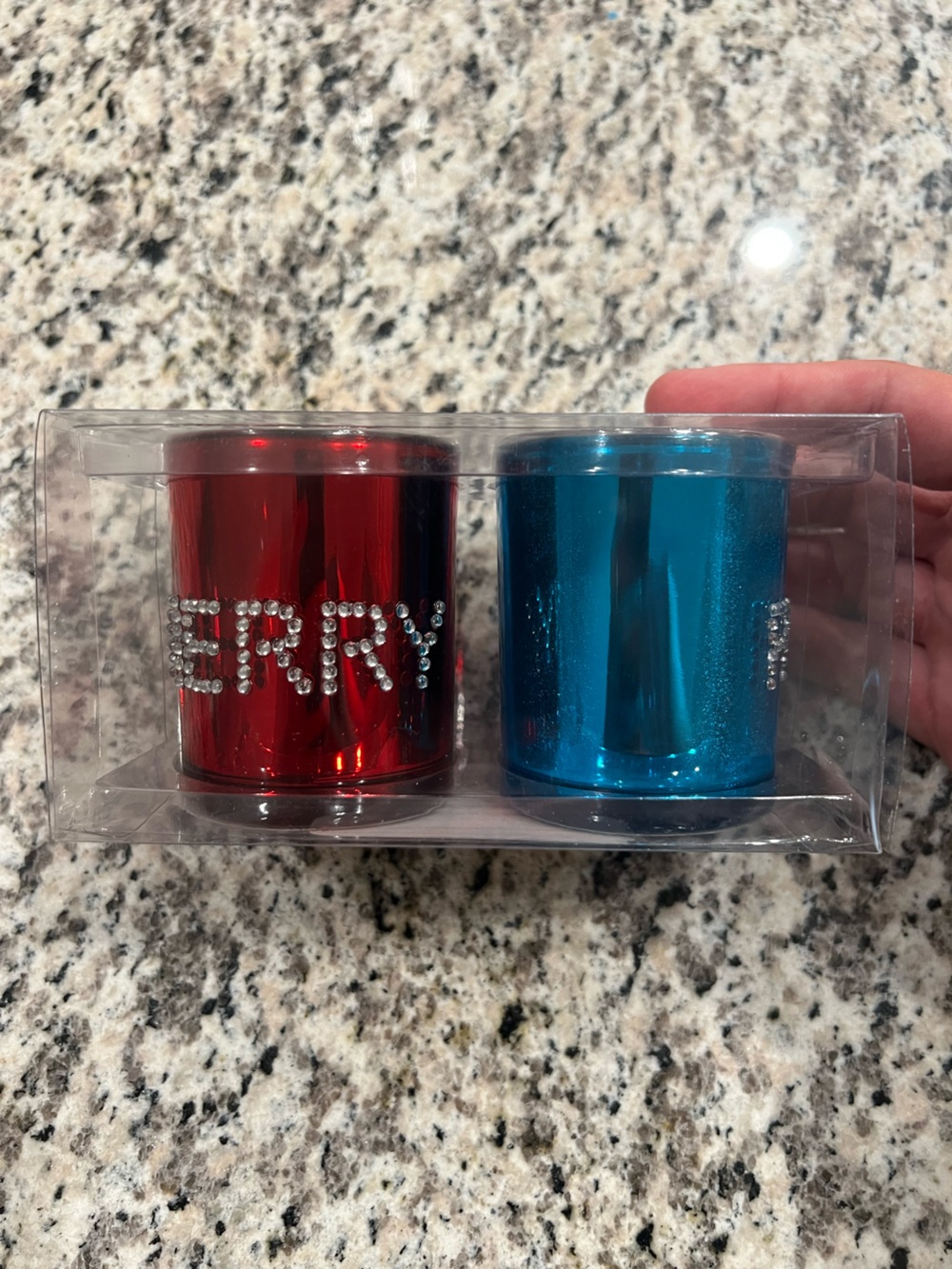 Christmas Tealight Holders Set - Red & Blue